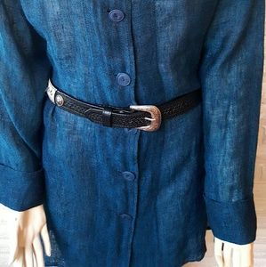 Flax Teal 100% Linen Gauze Mesh Button Dress